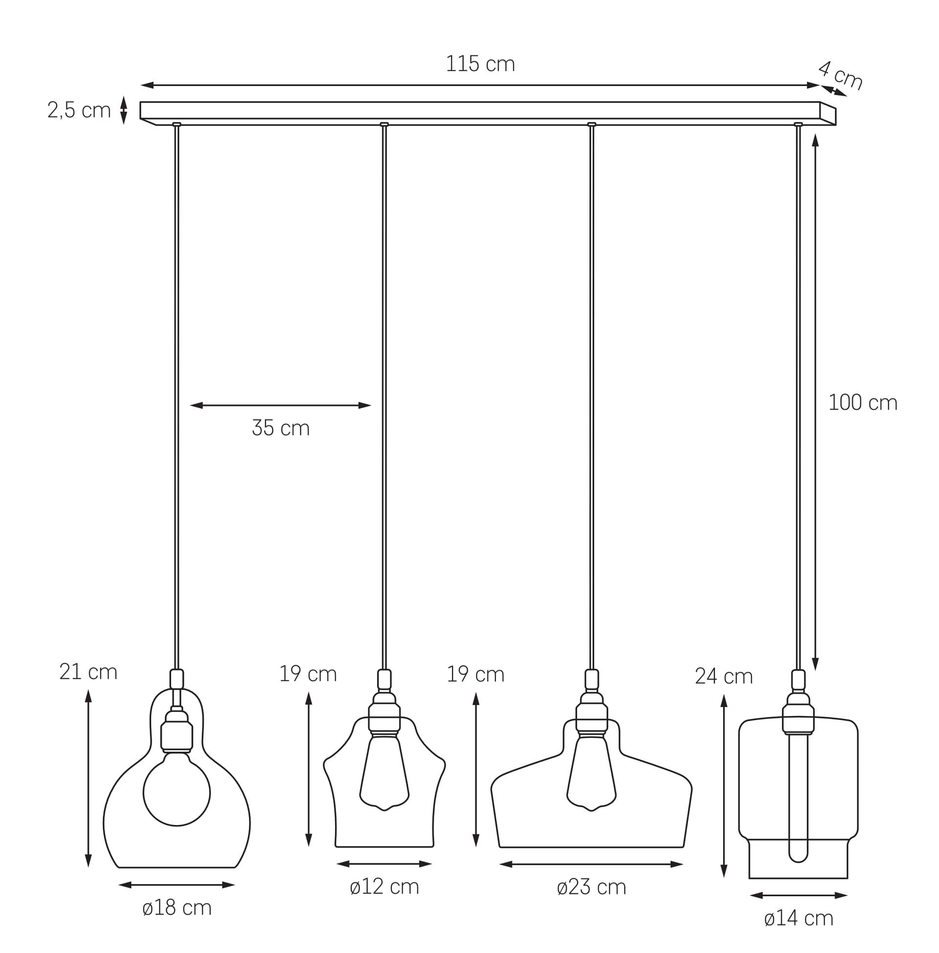 Lampa wisząca Longis Listwa srebrna, Kaspa - 178153