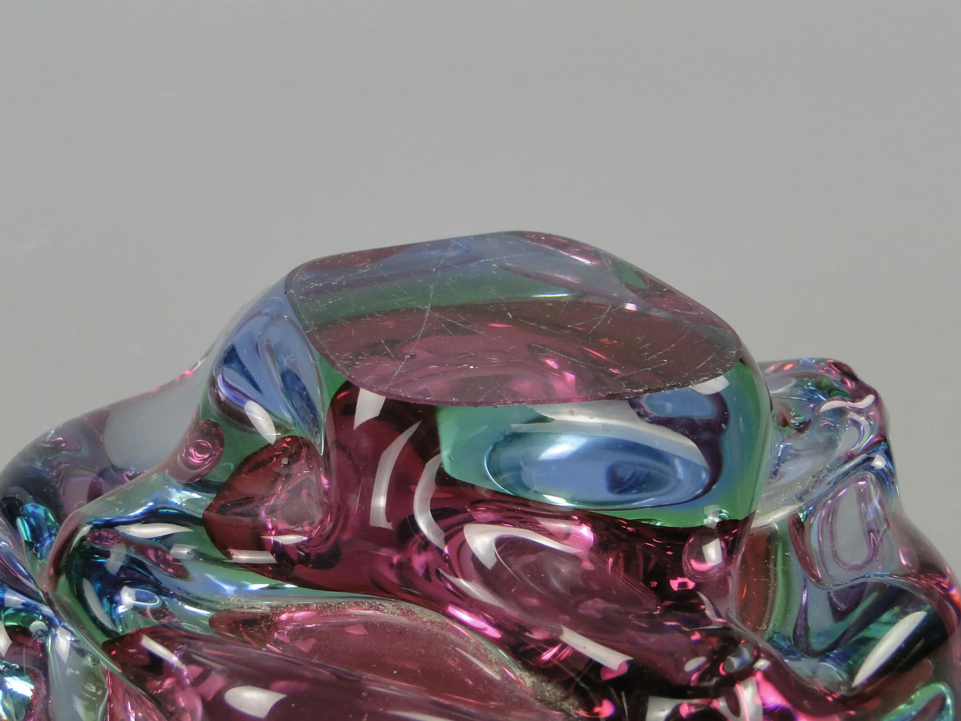 Bowl Propeller, multicolor crystal glass, by J. Kotik, Czechoslovakia, 1950s - 12326