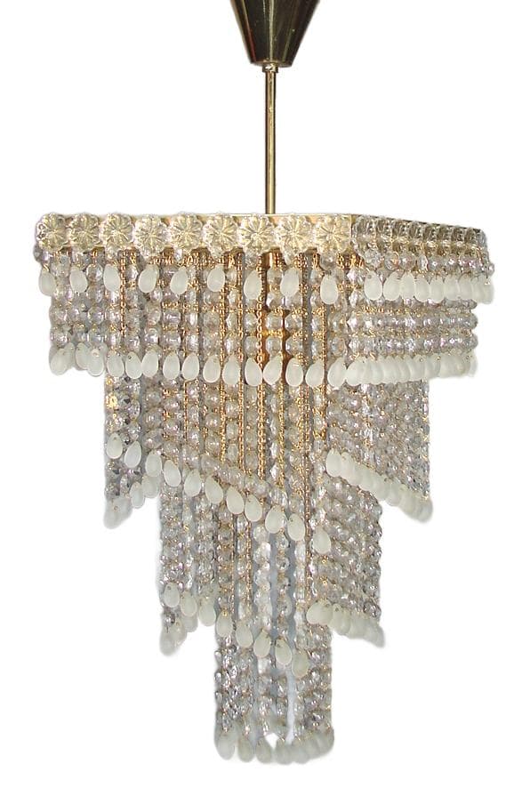 Chandelier Cascade, golden, brass, glass, 1960s.