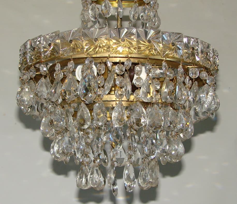 Chandelier Cascade, golden, brass glass, 1960s. - 178497
