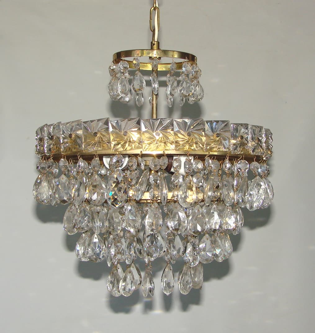 Chandelier Cascade, golden, brass glass, 1960s. - 178494