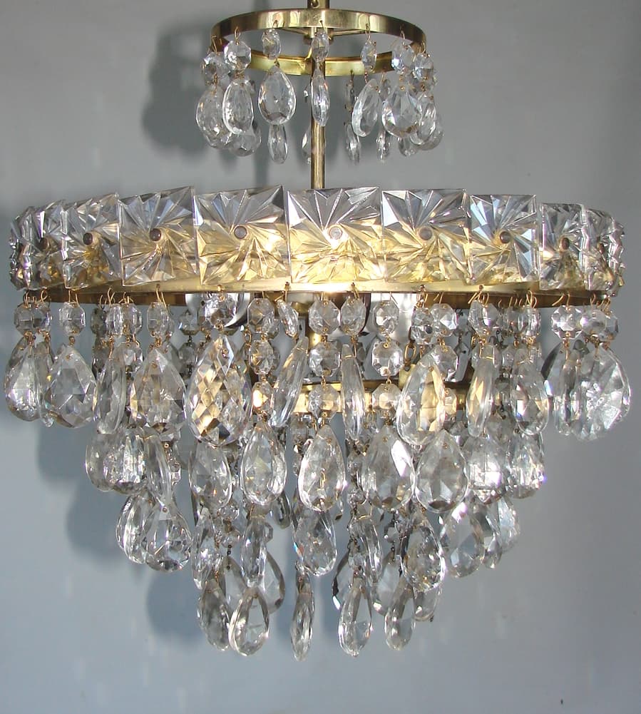 Chandelier Cascade, golden, brass glass, 1960s. - 178492