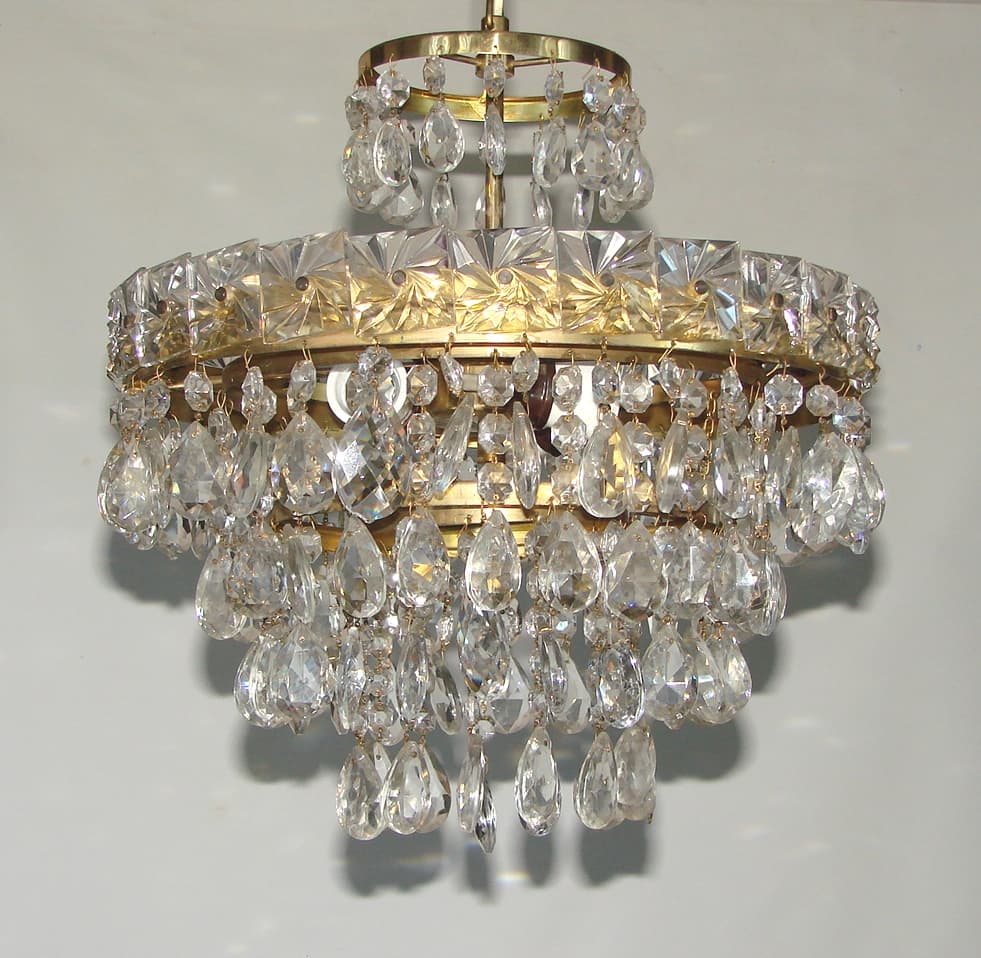 Chandelier Cascade, golden, brass glass, 1960s. - 178496
