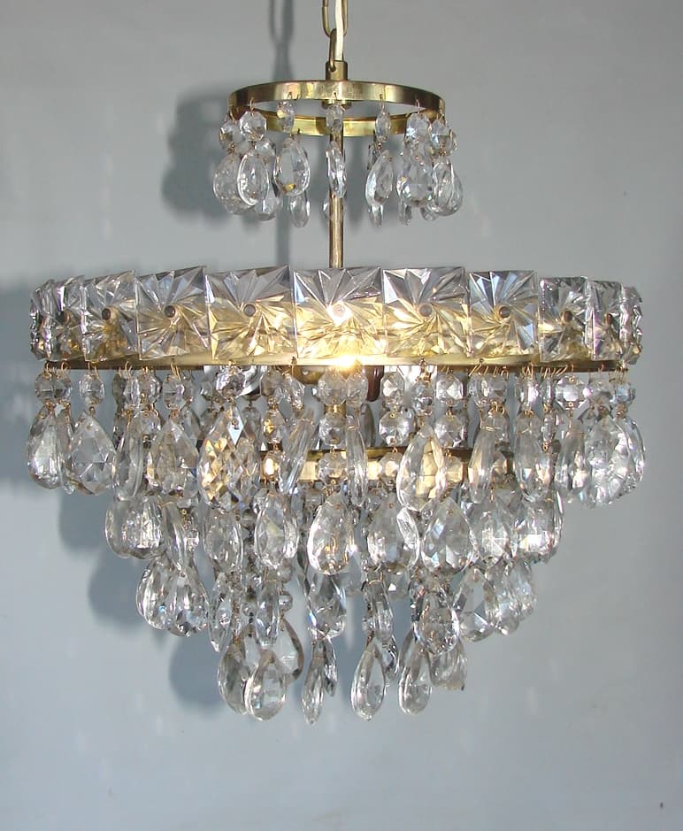 Chandelier Cascade, golden, brass glass, 1960s. - 178491