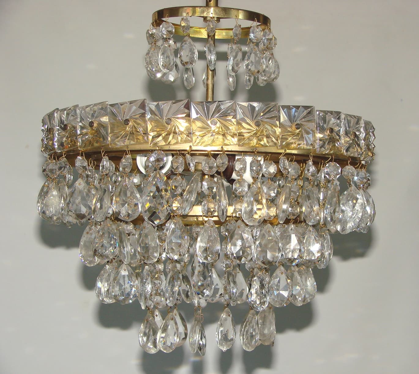 Chandelier Cascade, golden, brass glass, 1960s. - 178498