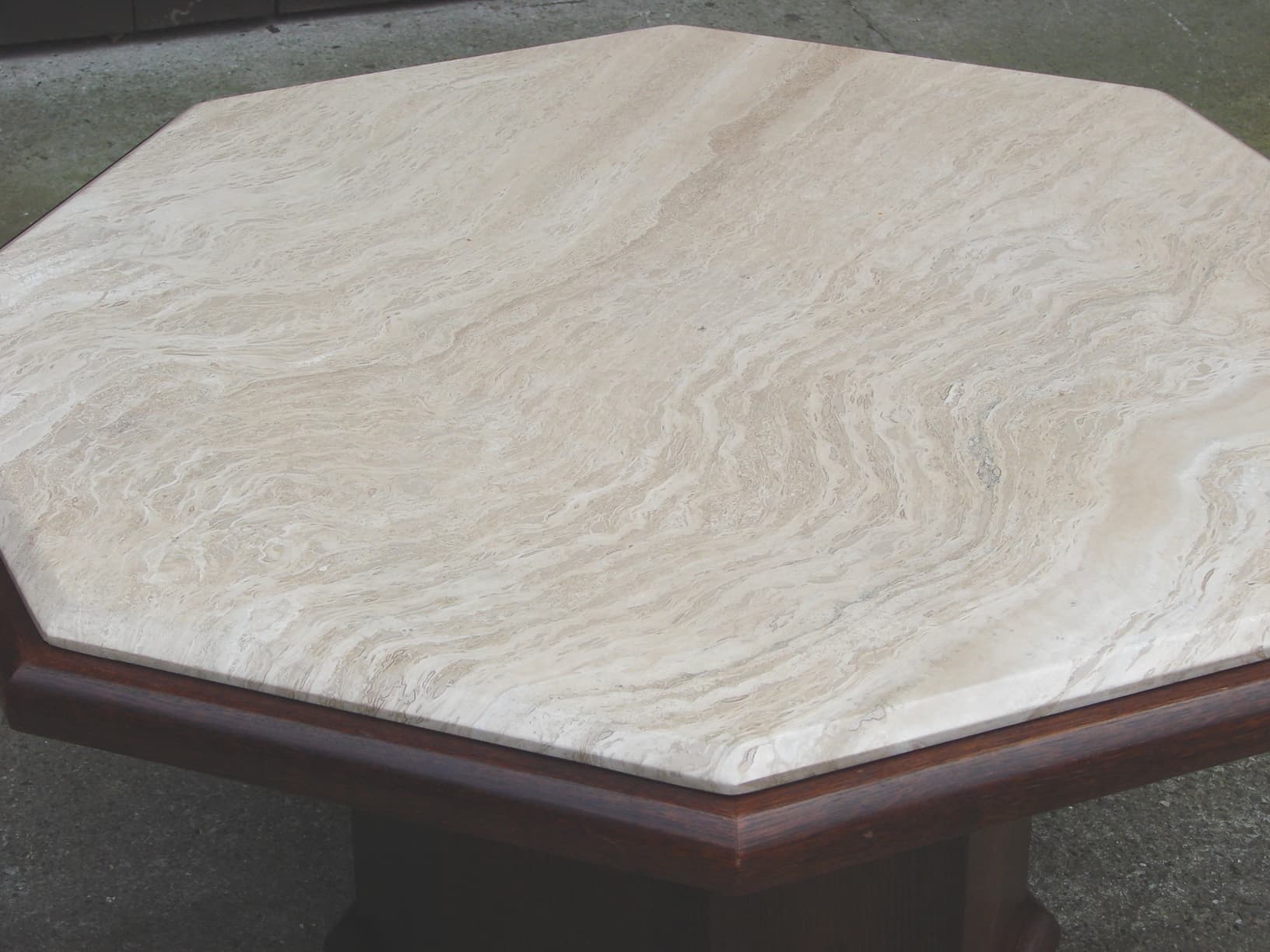 Coffee Table Modernist, beige travertine, brown oak veneer, 1970s - 178537