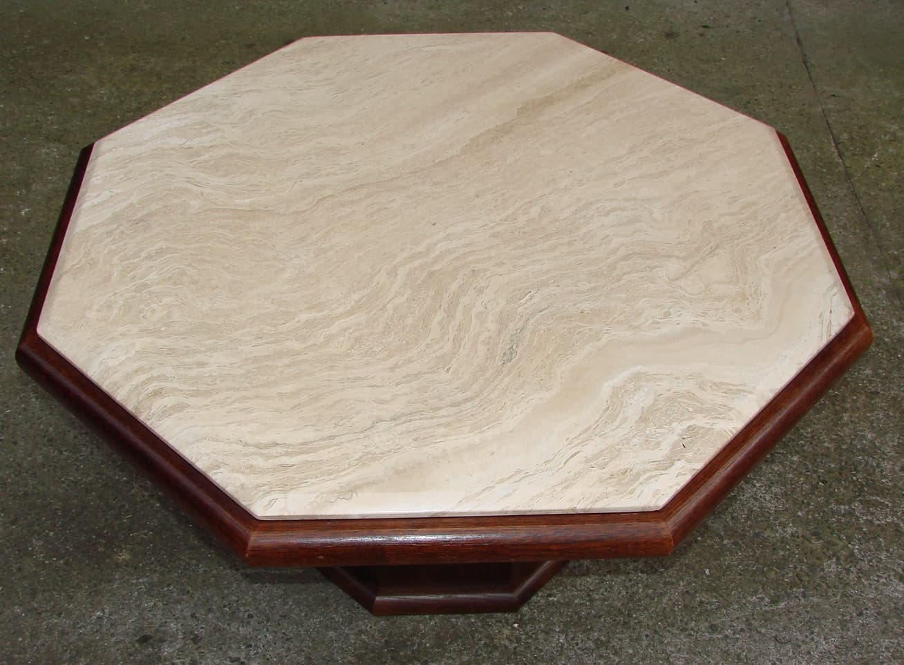 Coffee Table Modernist, beige travertine, brown oak veneer, 1970s - 178533