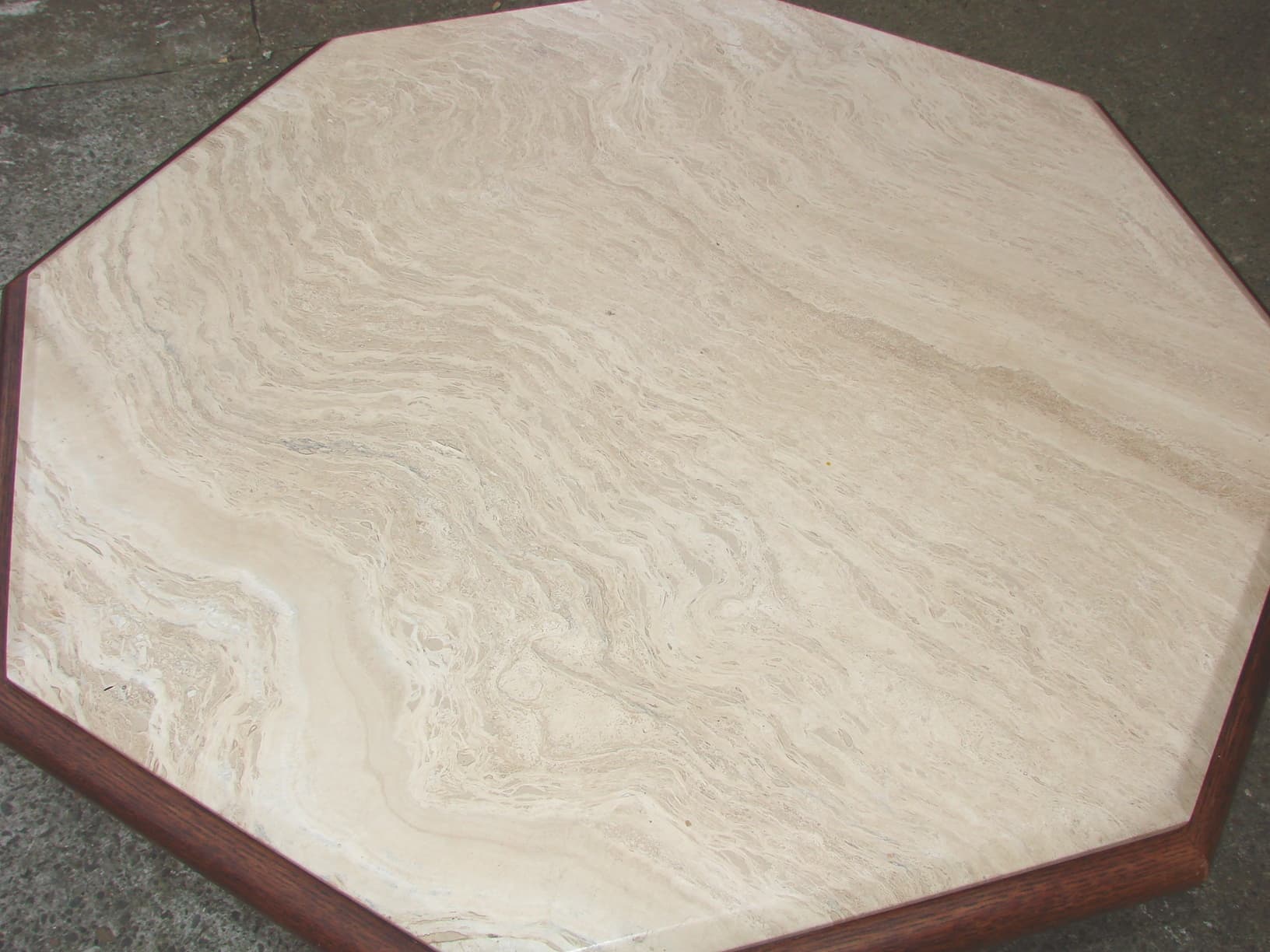 Coffee Table Modernist, beige travertine, brown oak veneer, 1970s - 178541