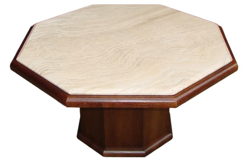 Coffee Table Modernist, beige travertine, brown oak veneer, 1970s