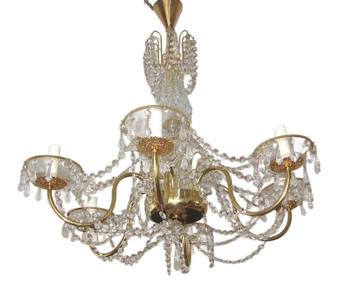Chandelier, golden, brass glass, 1960s.