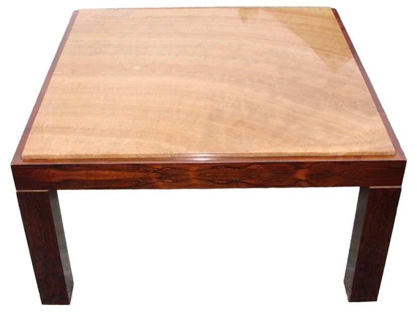 Coffee table, beige stone, rosewood, Germany, 1960s.