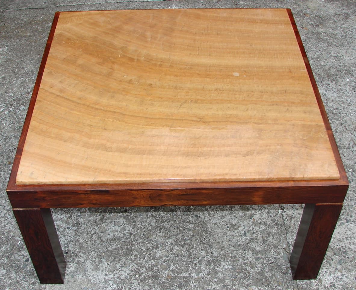 Coffee table, beige stone, rosewood, Germany, 1960s. - 178626
