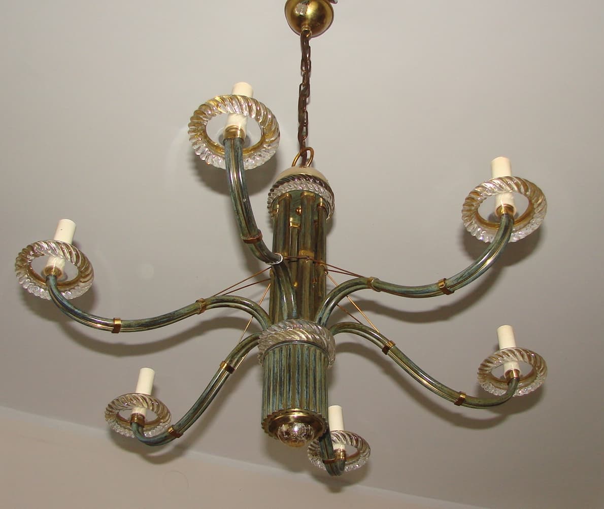 Żyrandol Modern, złoty, mosiądz, metal, szkło, lata 70. - 178711