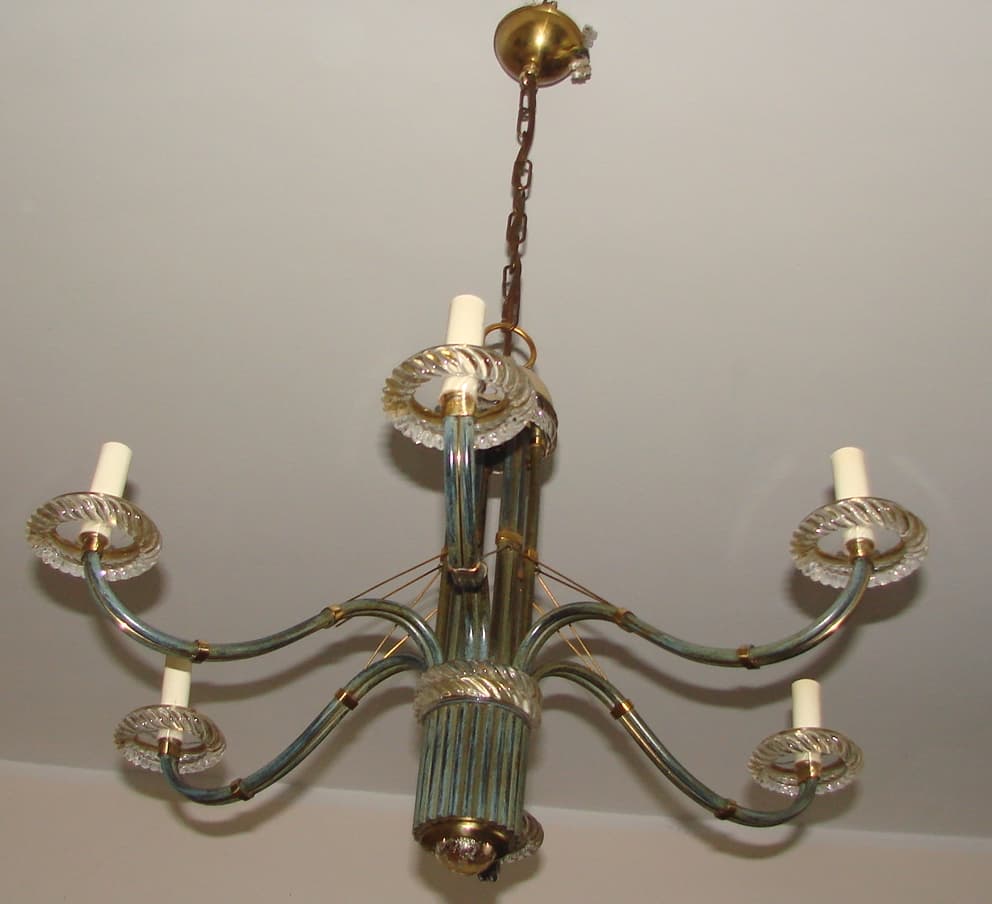 Żyrandol Modern, złoty, mosiądz, metal, szkło, lata 70. - 178712