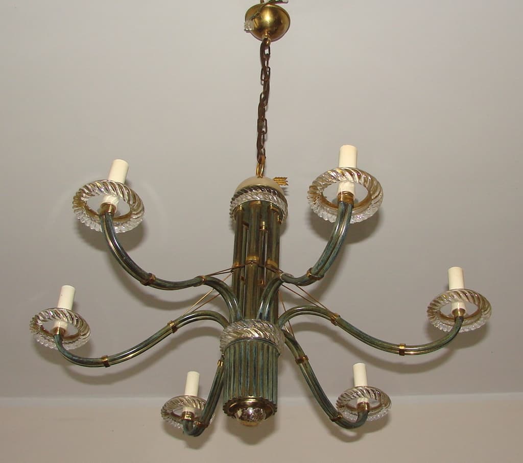 Żyrandol Modern, złoty, mosiądz, metal, szkło, lata 70. - 178709