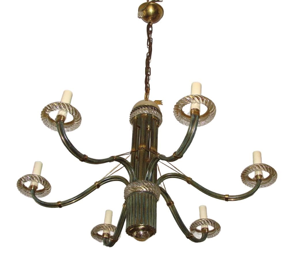 Żyrandol Modern, złoty, mosiądz, metal, szkło, lata 70.