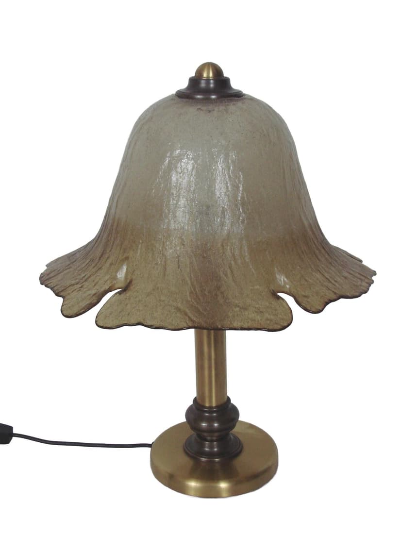 Lampa stołowa, złoty, szkło bursztynowe, mosiądz, Peill & Putzler, Niemcy, lata 70.