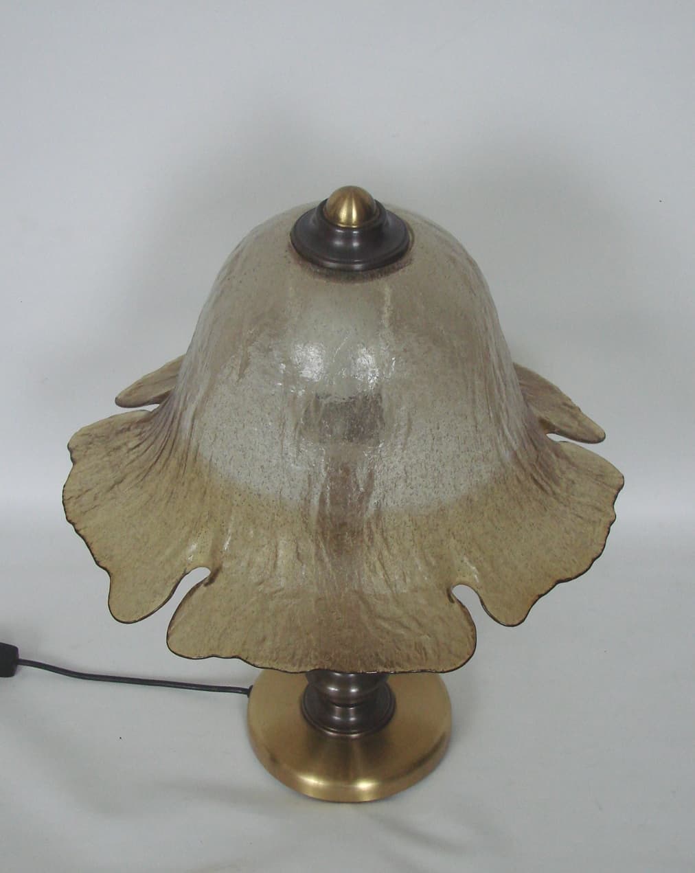 Lampa stołowa, złoty, szkło bursztynowe, mosiądz, Peill & Putzler, Niemcy, lata 70. - 178727