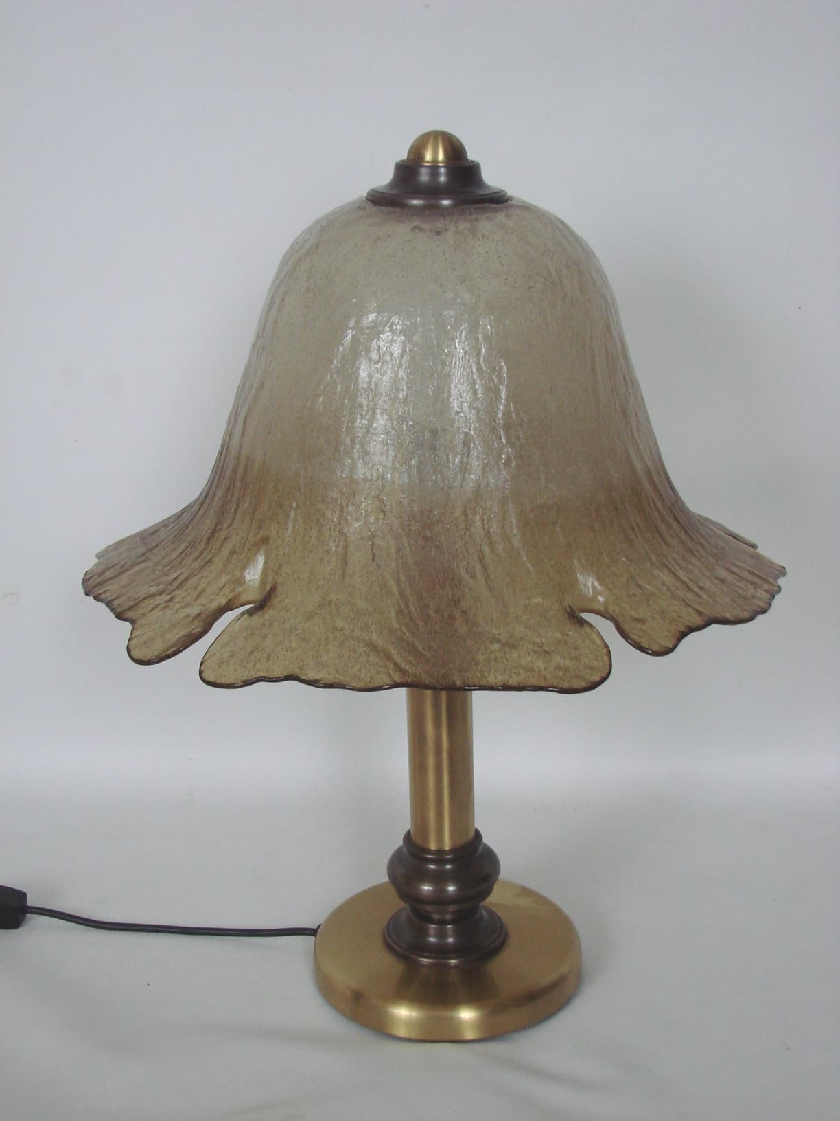 Lampa stołowa, złoty, szkło bursztynowe, mosiądz, Peill & Putzler, Niemcy, lata 70. - 178730