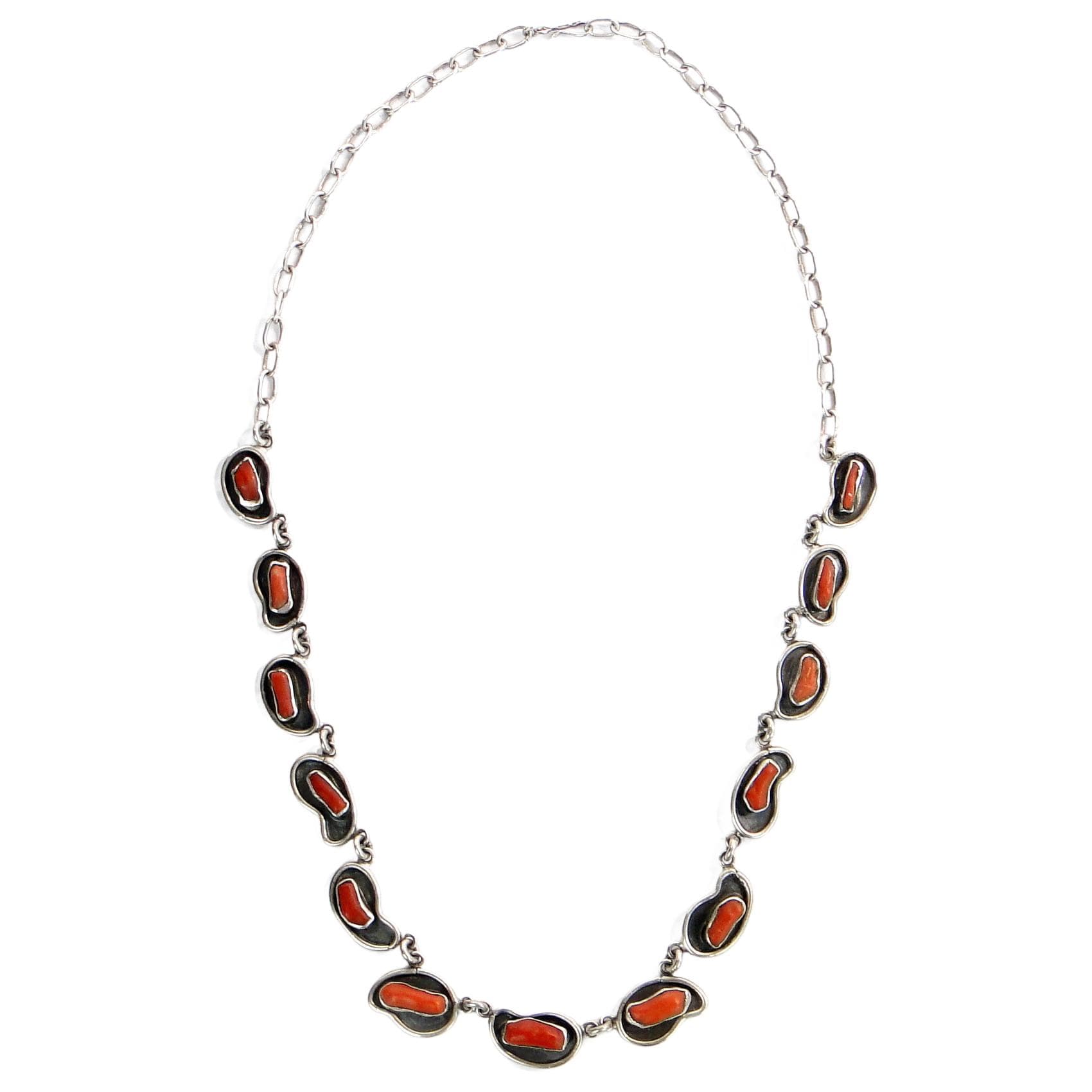 Modernist Necklace, Silver, Red Coral, Poland, 1960s.