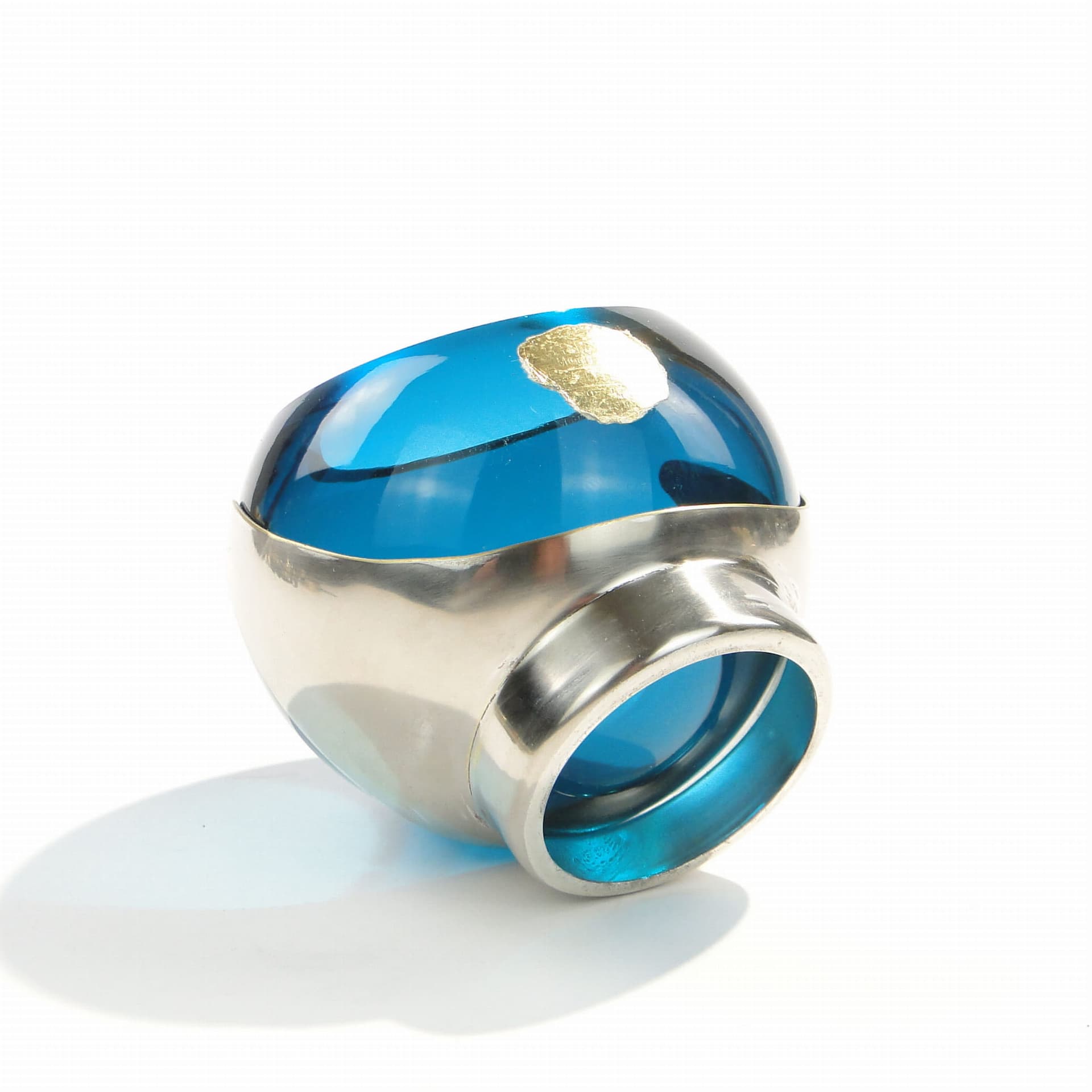 Popielniczka, niebieskie szkło, mosiądz srebrzony, Quist, Niemcy, lata 50. - 178758