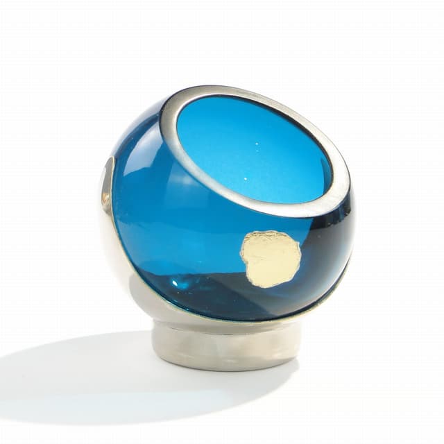 Popielniczka, niebieskie szkło, mosiądz srebrzony, Quist, Niemcy, lata 50. - WYMIARY