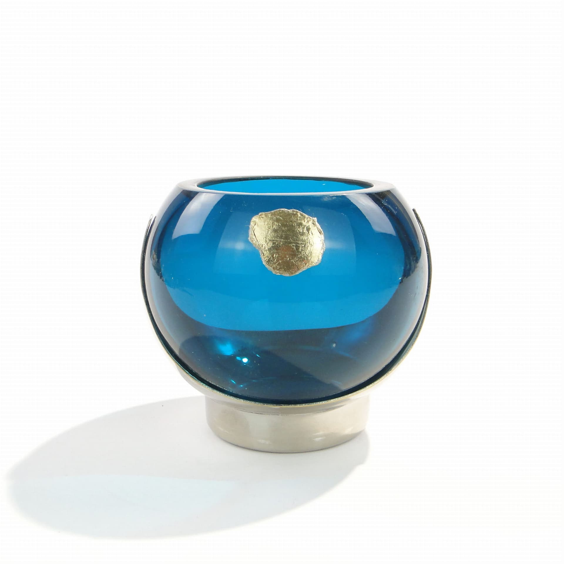 Popielniczka, niebieskie szkło, mosiądz srebrzony, Quist, Niemcy, lata 50. - 178752