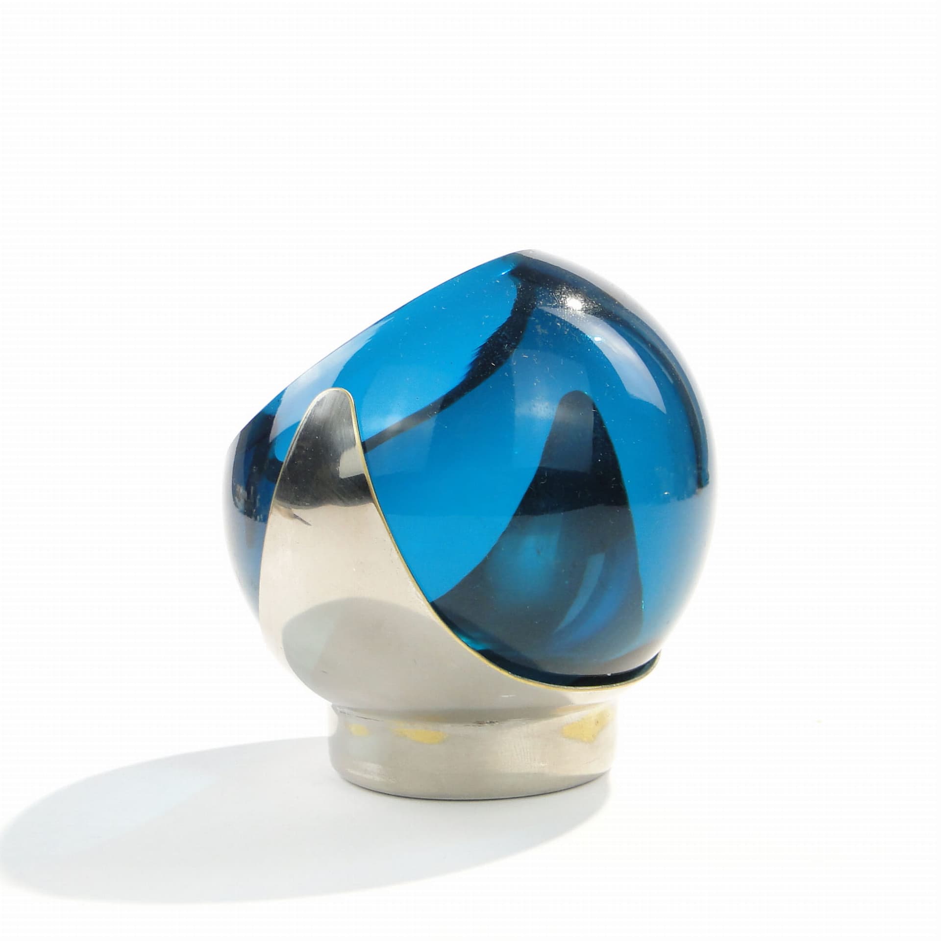 Popielniczka, niebieskie szkło, mosiądz srebrzony, Quist, Niemcy, lata 50. - 178755