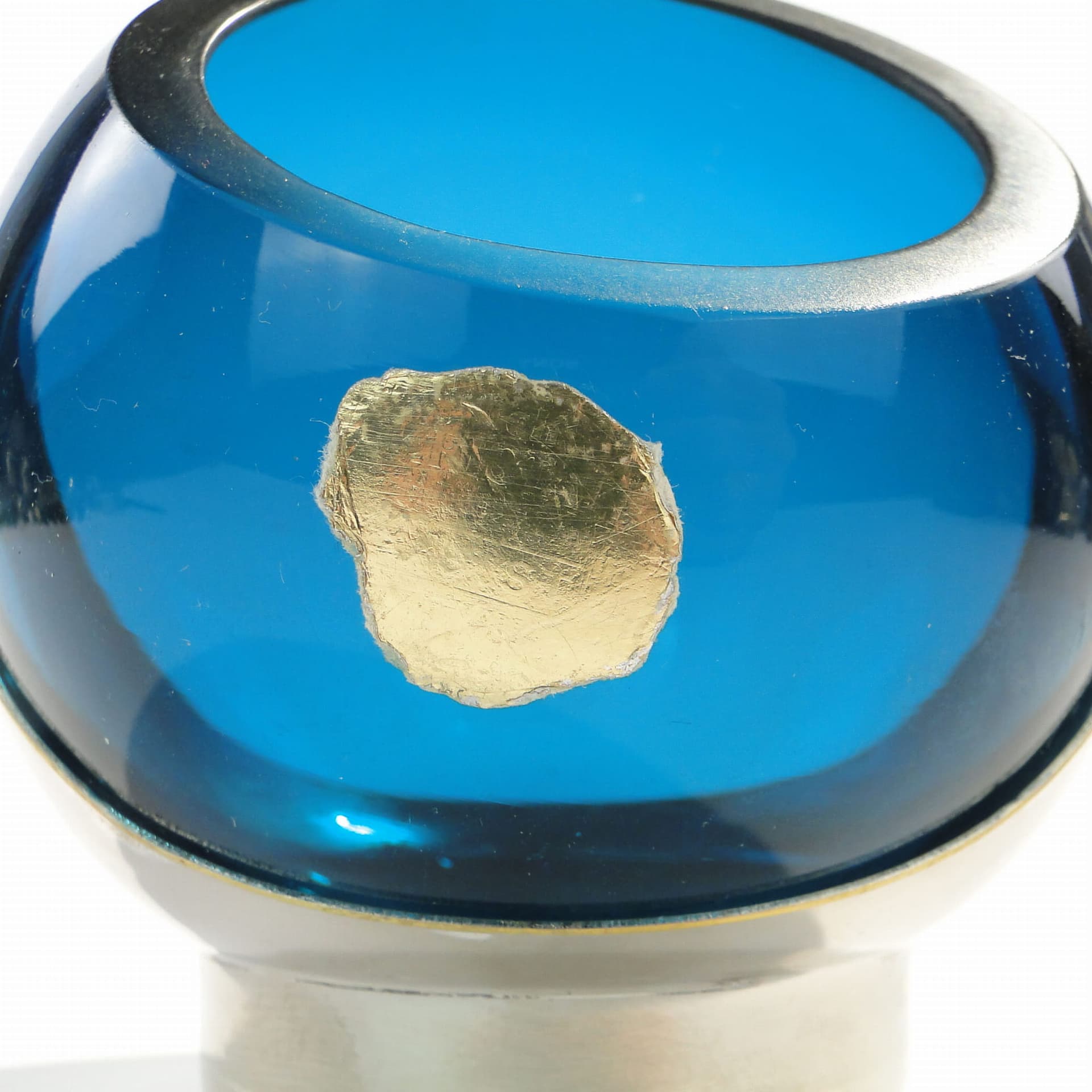 Popielniczka, niebieskie szkło, mosiądz srebrzony, Quist, Niemcy, lata 50. - 178757