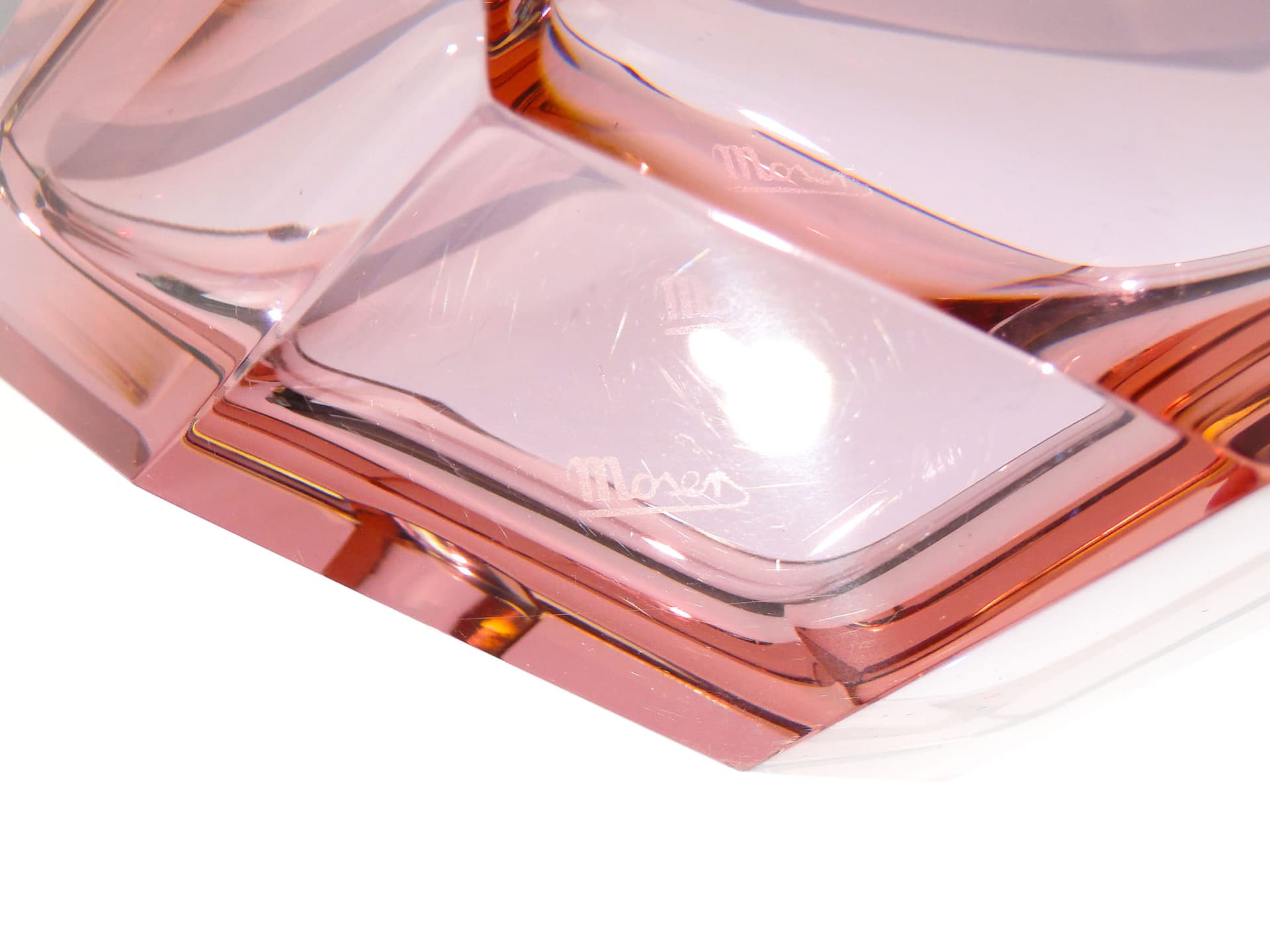 Popielniczka Art déco, szkło kryształowe różowy, Moser, Czechy, lata 30. - 178769