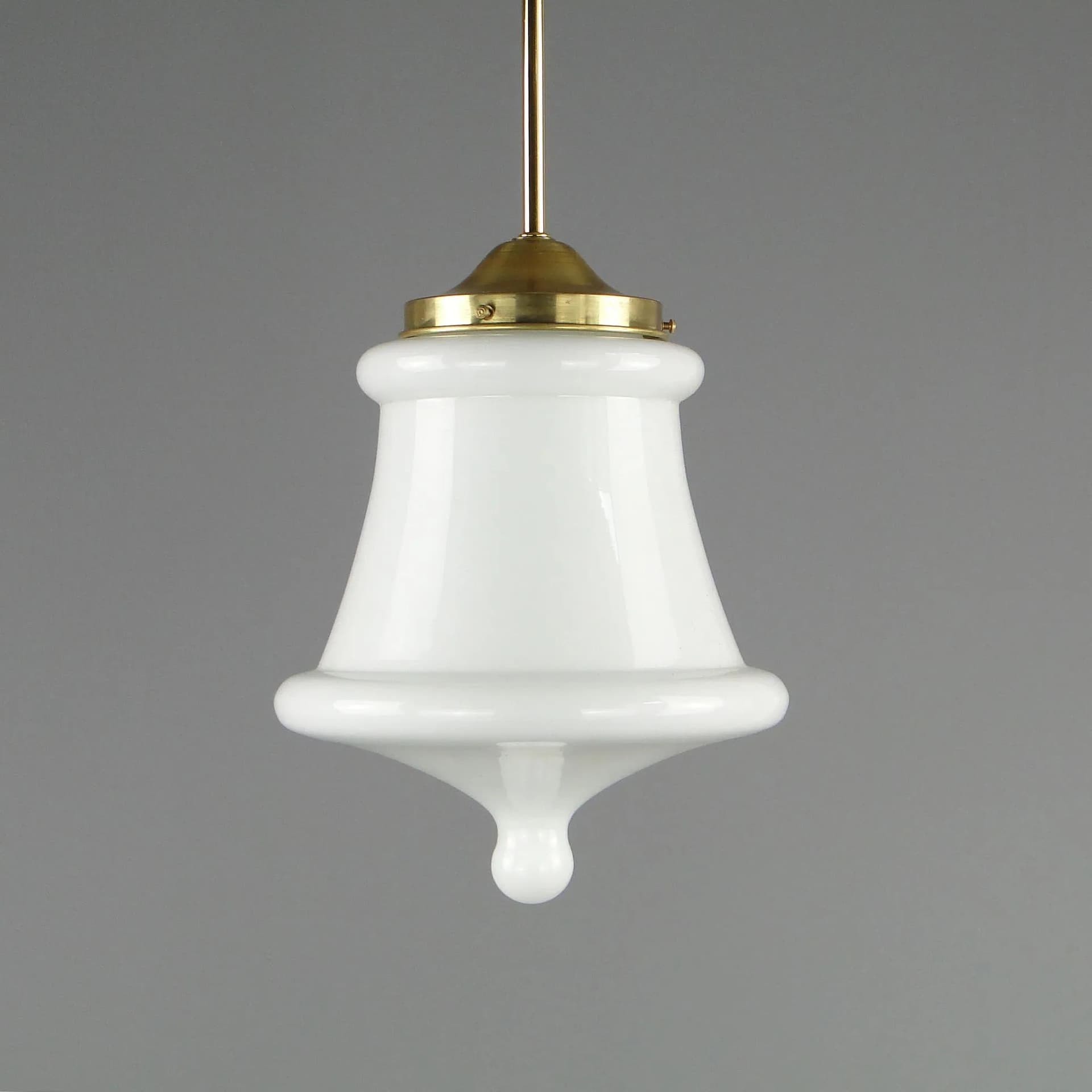 Lampa wisząca, biały, szkło, mosiądz, Polska, lata 70. - 12538