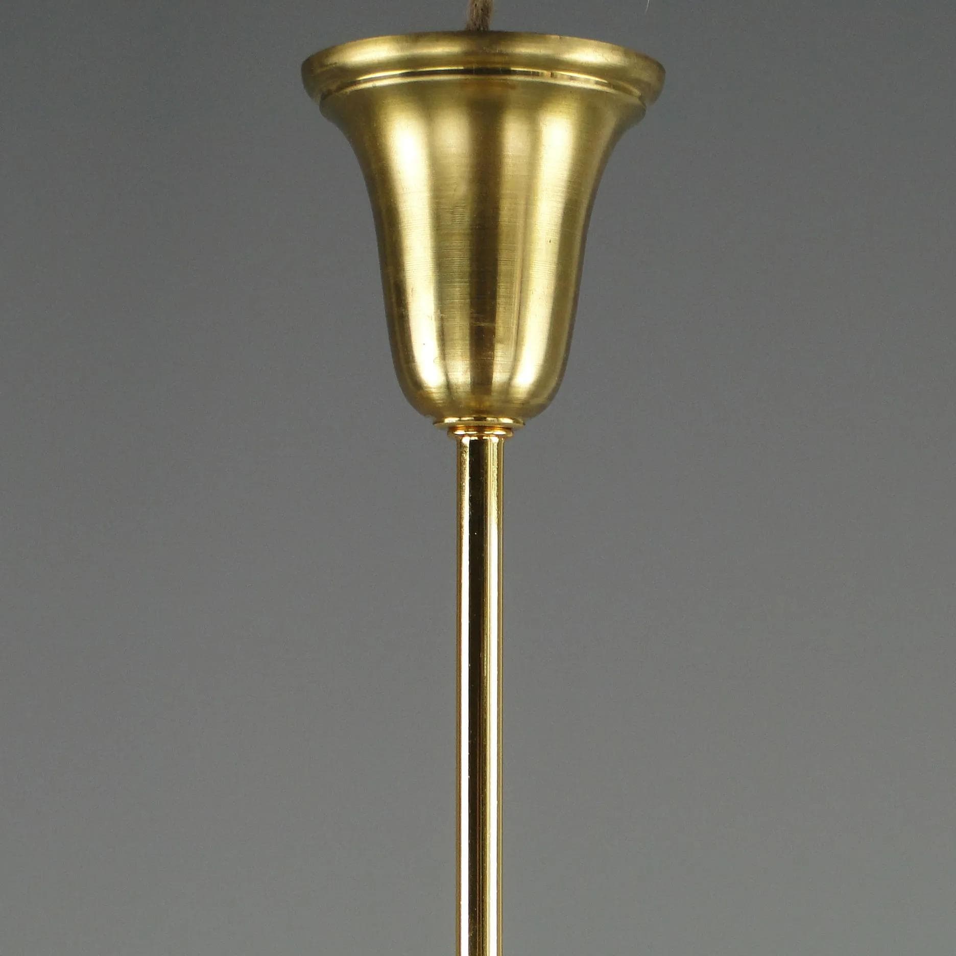 Lampa wisząca, biały, szkło, mosiądz, Polska, lata 70. - 12541