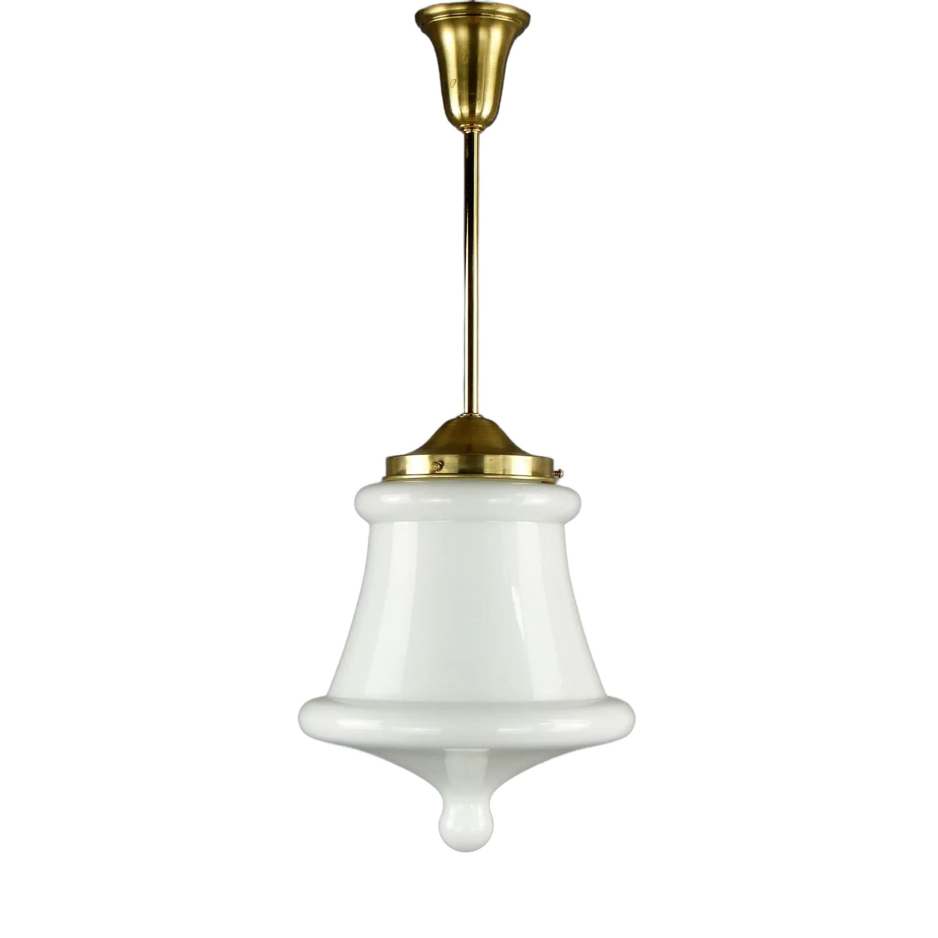 Lampa wisząca, biały, szkło, mosiądz, Polska, lata 70.