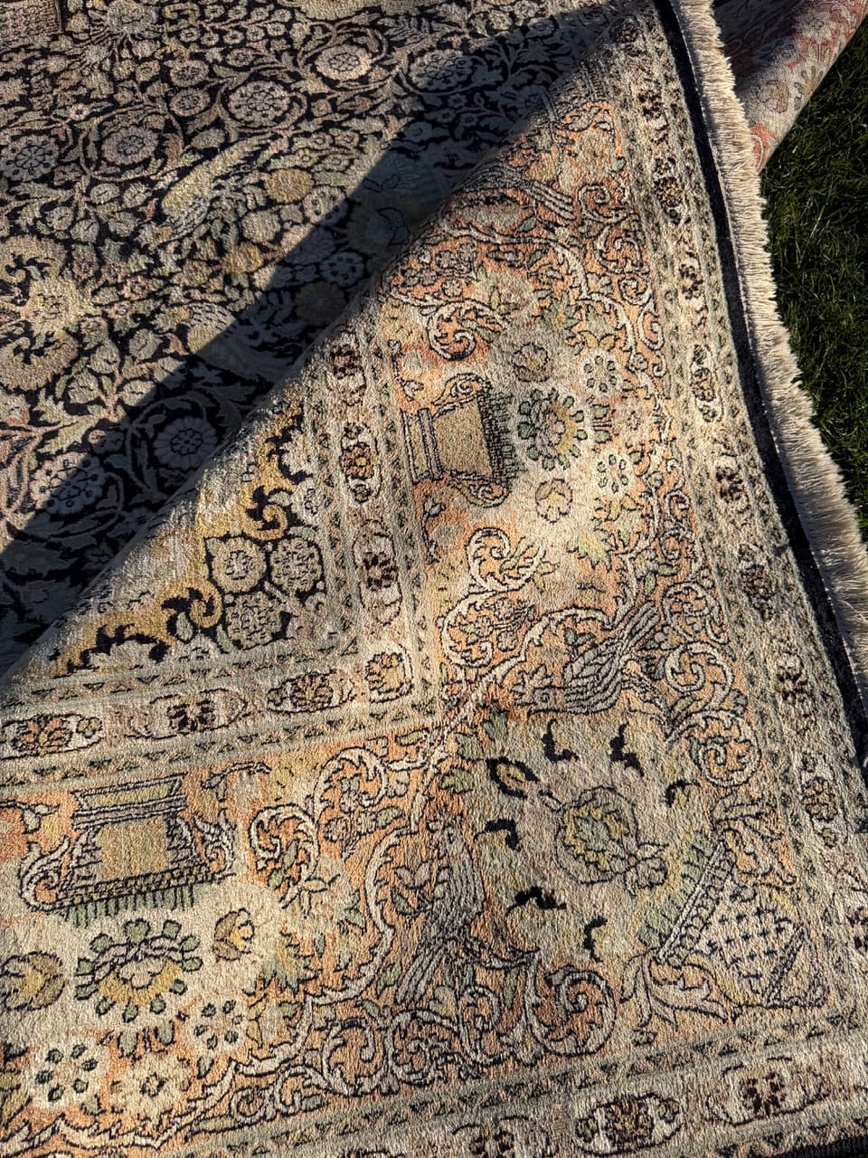 Carpet Ghoum, 375x270 cm, beige silk, India, 1990s. - 178840