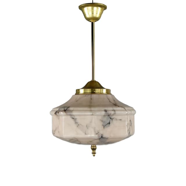 Pendant Lamp Art Deco, beige glass, brass, Poland, 1920s - DIMENSION