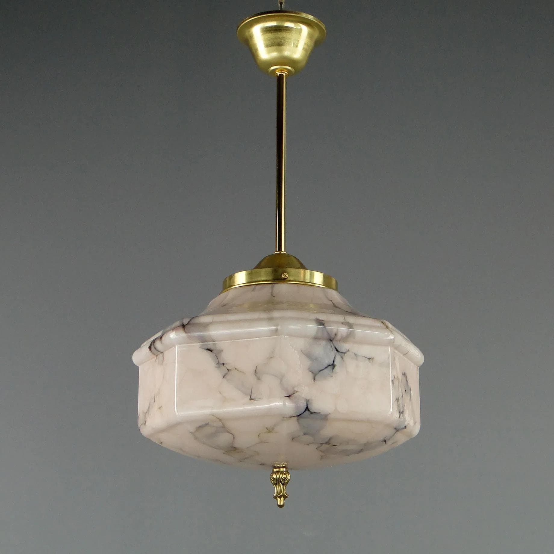Pendant Lamp Art Deco, beige glass, brass, Poland, 1920s - 12531