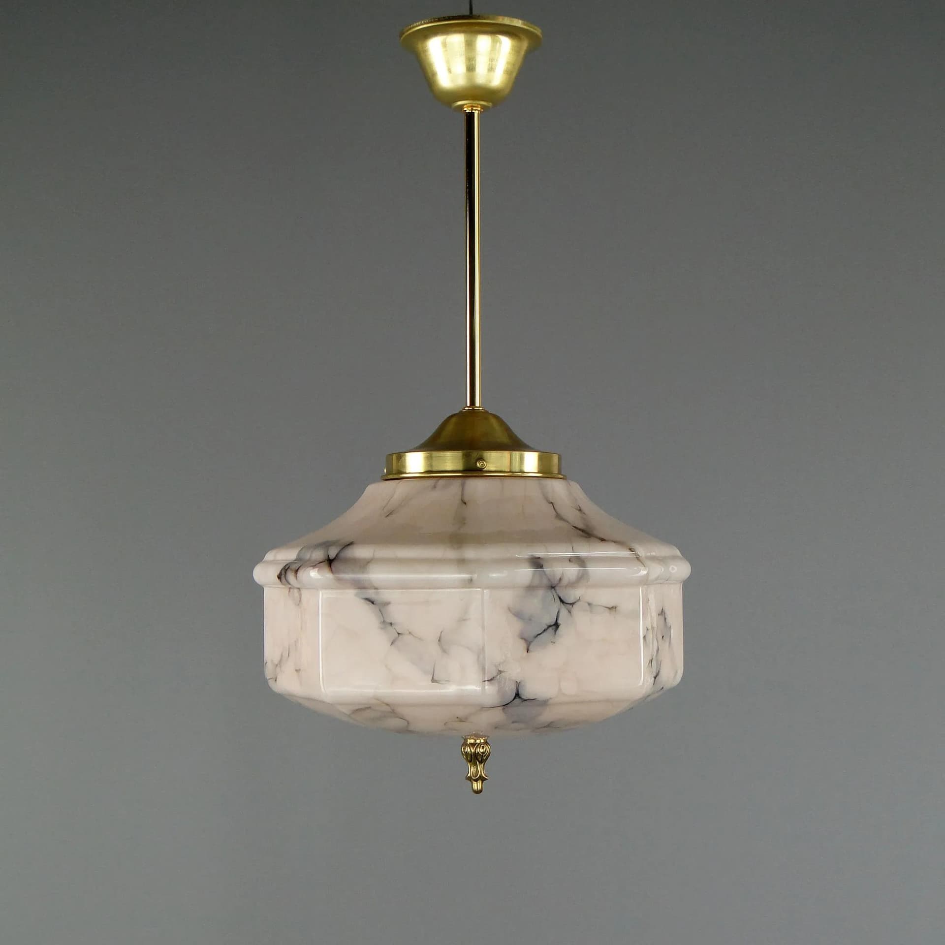 Pendant Lamp Art Deco, beige glass, brass, Poland, 1920s - 12530