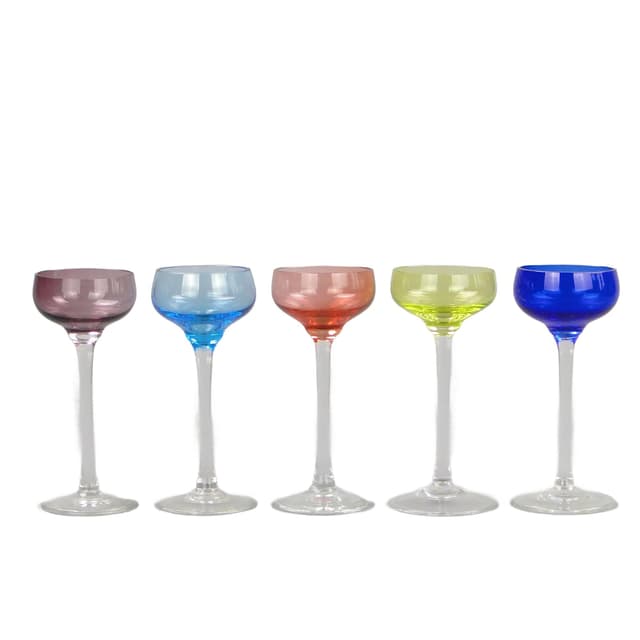 Komplet kieliszków do likieru, art déco, szkło wielokolorowe, Czechy, lata 20. - WYMIARY