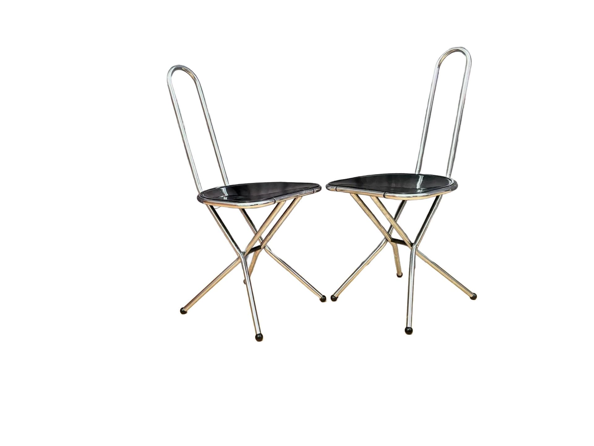 Para krzeseł składanych, czarny, metal chrom, proj. N. Gammelgaard, Ikea, Szwecja, lata 80.