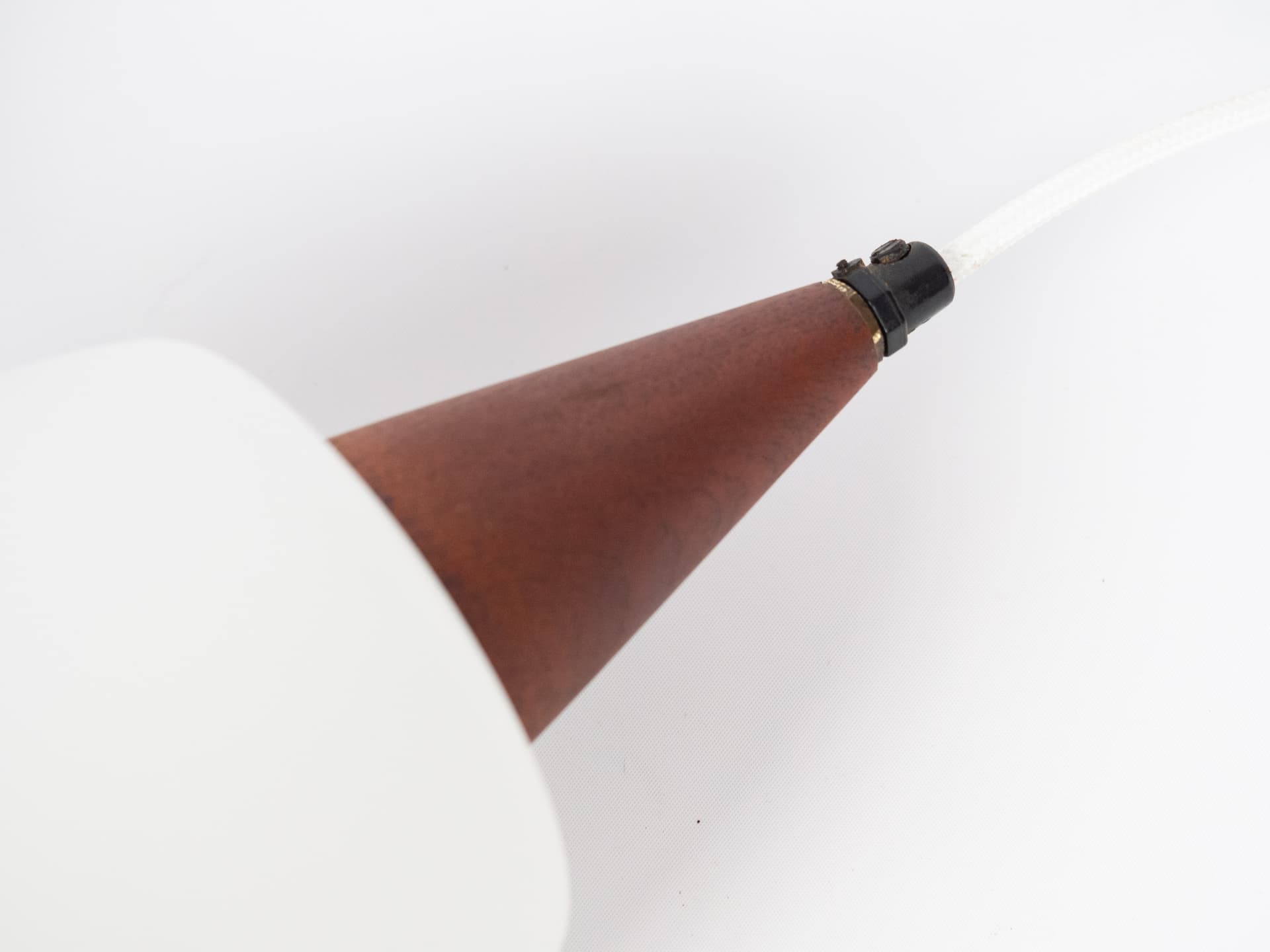 Pair of pendant lamps, opal white glass, teak, Denmark, 1980s. - 179103