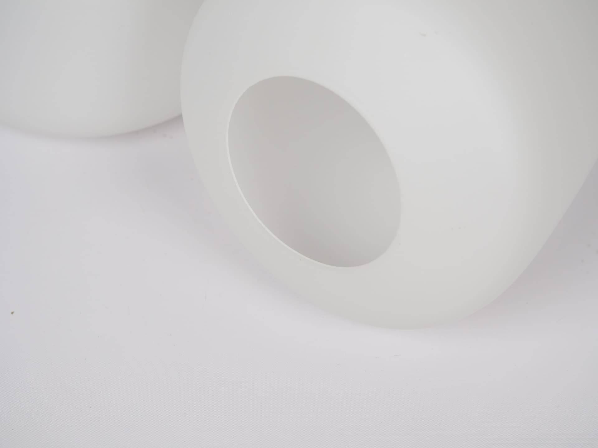 Pair of pendant lamps, opal white glass, teak, Denmark, 1980s. - 179101