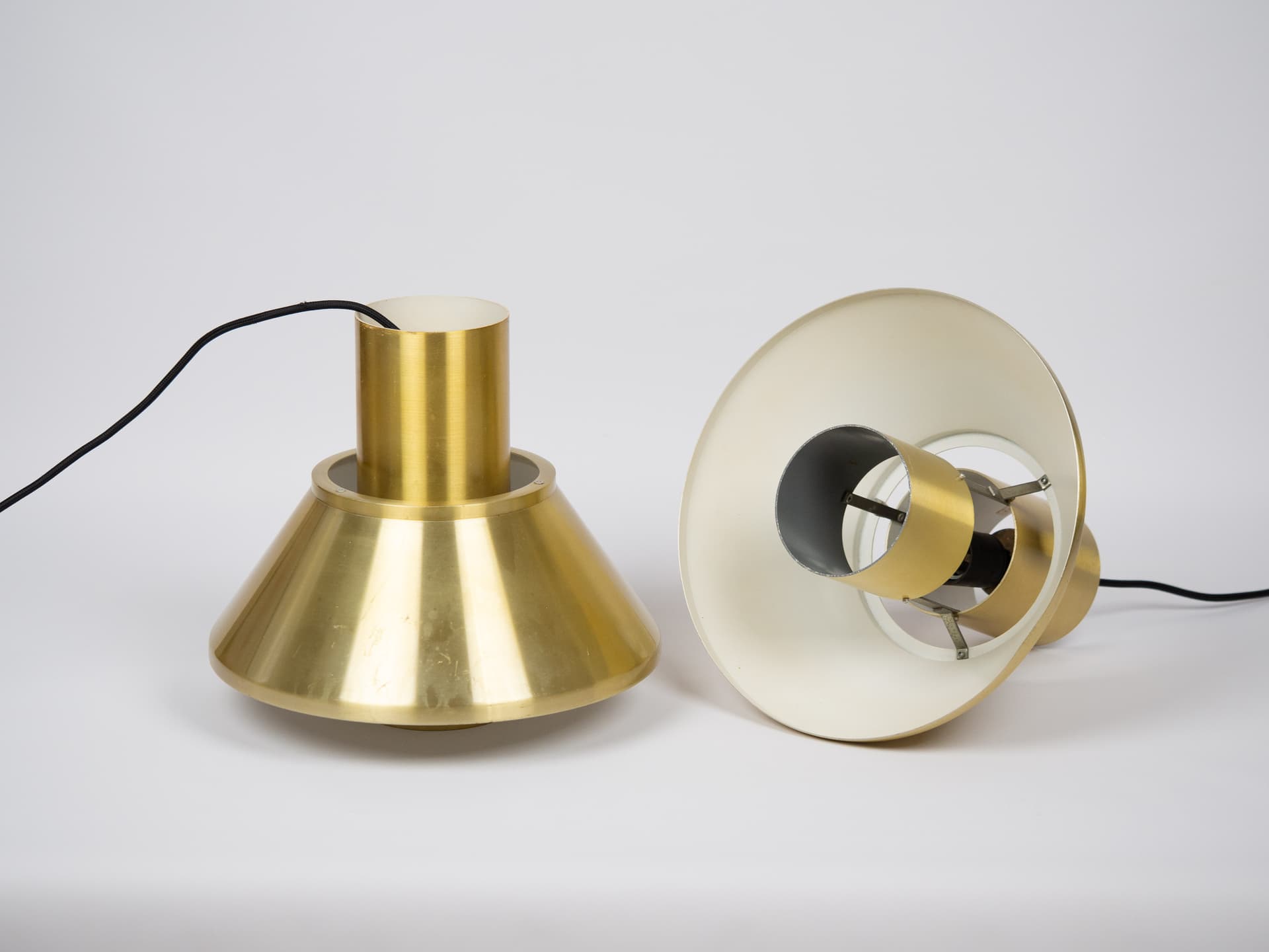 Pair of pendant lamps Ultra, golden brass, by J. Hammerborg, Fog & Mørup, Denmark, 1960s. - 179290