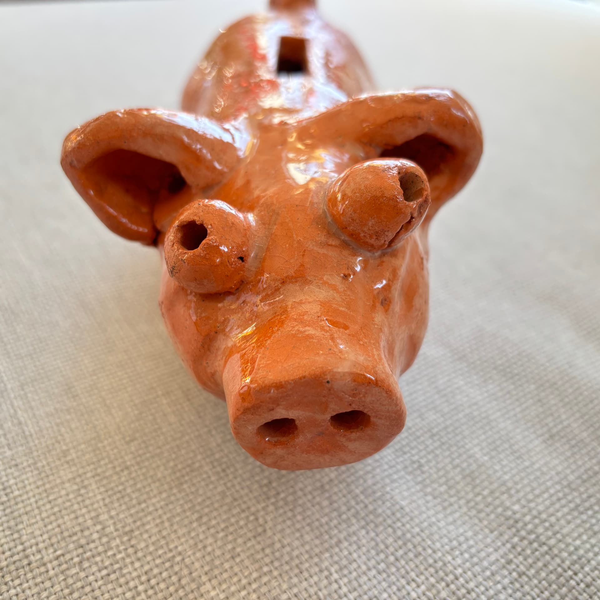 Skarbonka świnka, pomarańczowy, ceramika, Dania, lata 70. - 179403