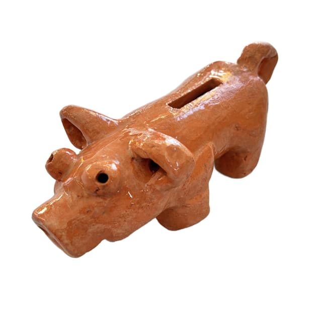 Skarbonka świnka, pomarańczowy, ceramika, Dania, lata 70. - WYMIARY