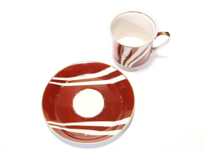 Cup June, red porcelain, by W. Potacki, Ćmielów, Poland, 1960s. - 179469