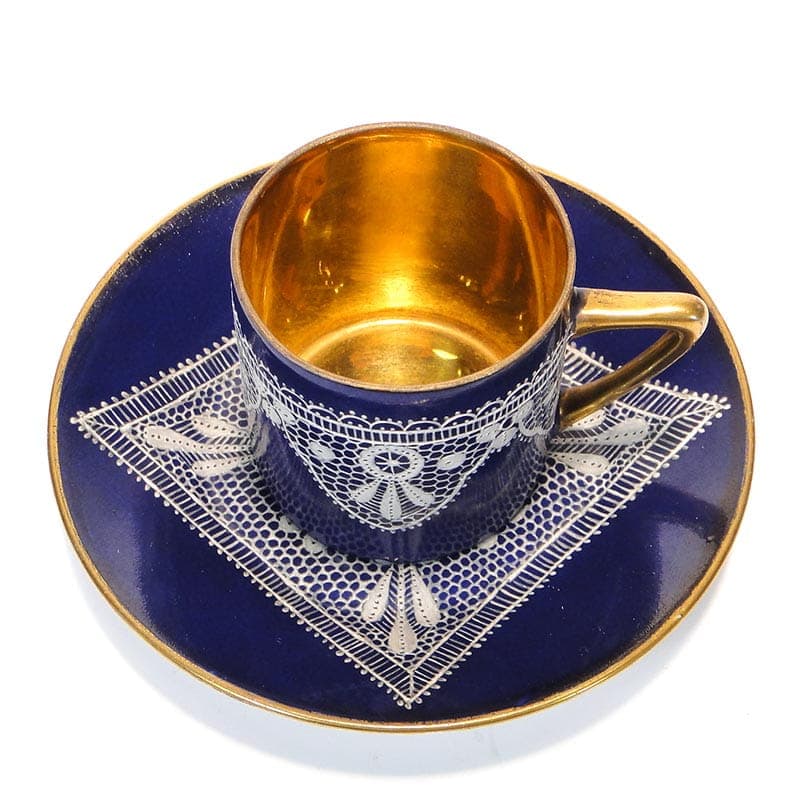 Filiżanka do mokki z podstawką, kobaltowa, porcelana, Austria, początek XX w. - 179480