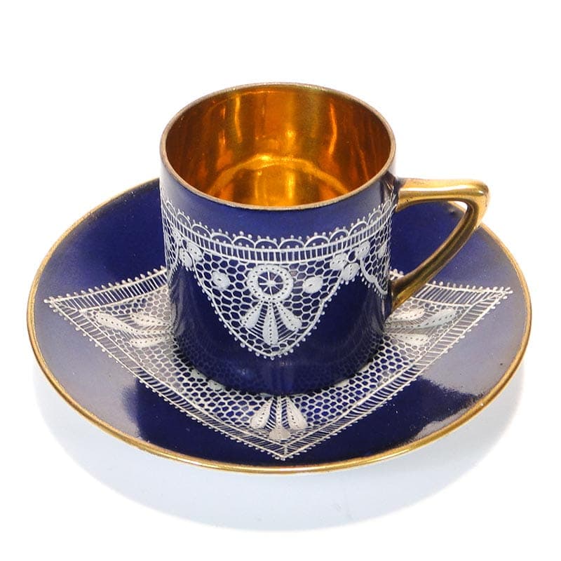 Filiżanka do mokki z podstawką, kobaltowa, porcelana, Austria, początek XX w. - 179479