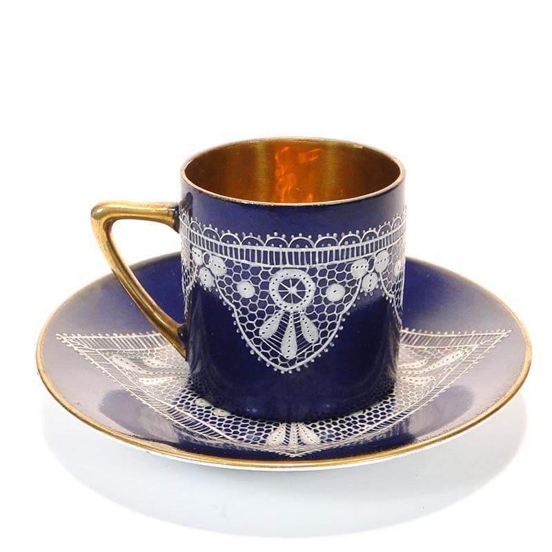 Filiżanka do mokki z podstawką, kobaltowa, porcelana, Austria, początek XX w. - 179475