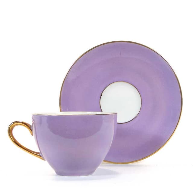 Filiżanka do kawy ze spodkiem, pastelowy fiolet, porcelana, TK Thun, Czechosłowacja, lata 50. - WYMIARY