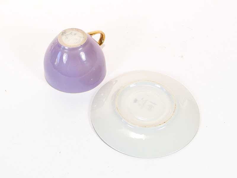 Filiżanka do kawy ze spodkiem, pastelowy fiolet, porcelana, TK Thun, Czechosłowacja, lata 50. - 179585